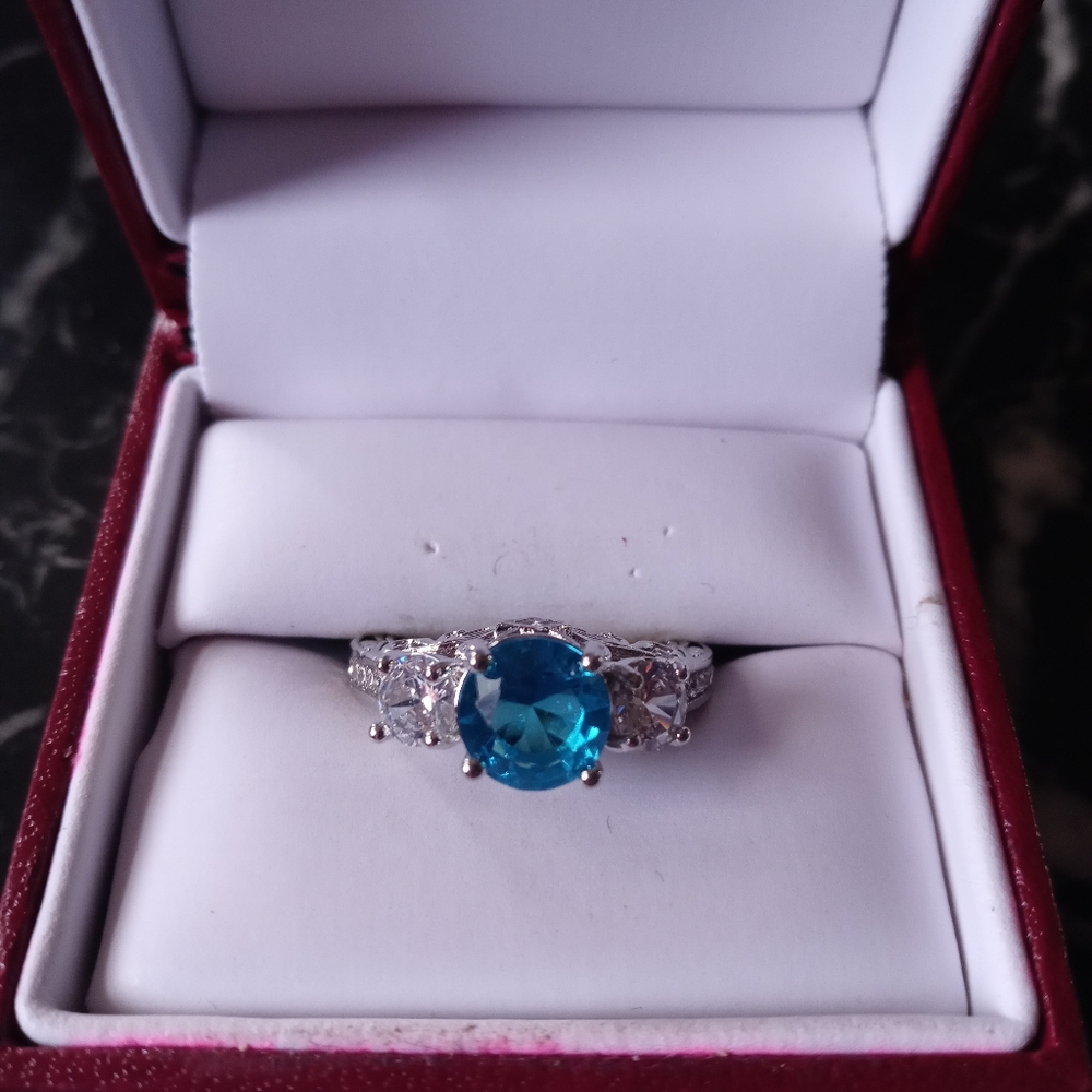 Sterling silver blue & white CZ ring